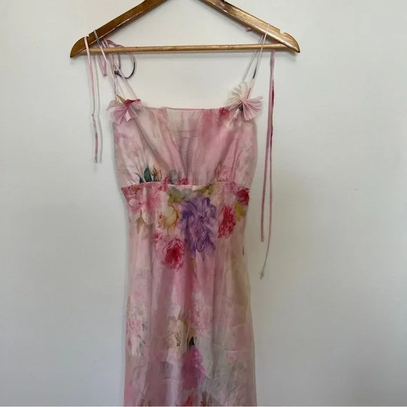 For Love & Lemons Lisa Sheer Floral Maxi Dress Pink Size XS - Picture 5 of 8
